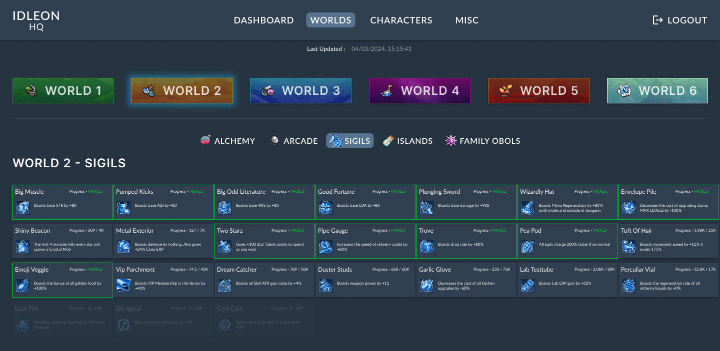 Design frame of the sigils skill for world 2